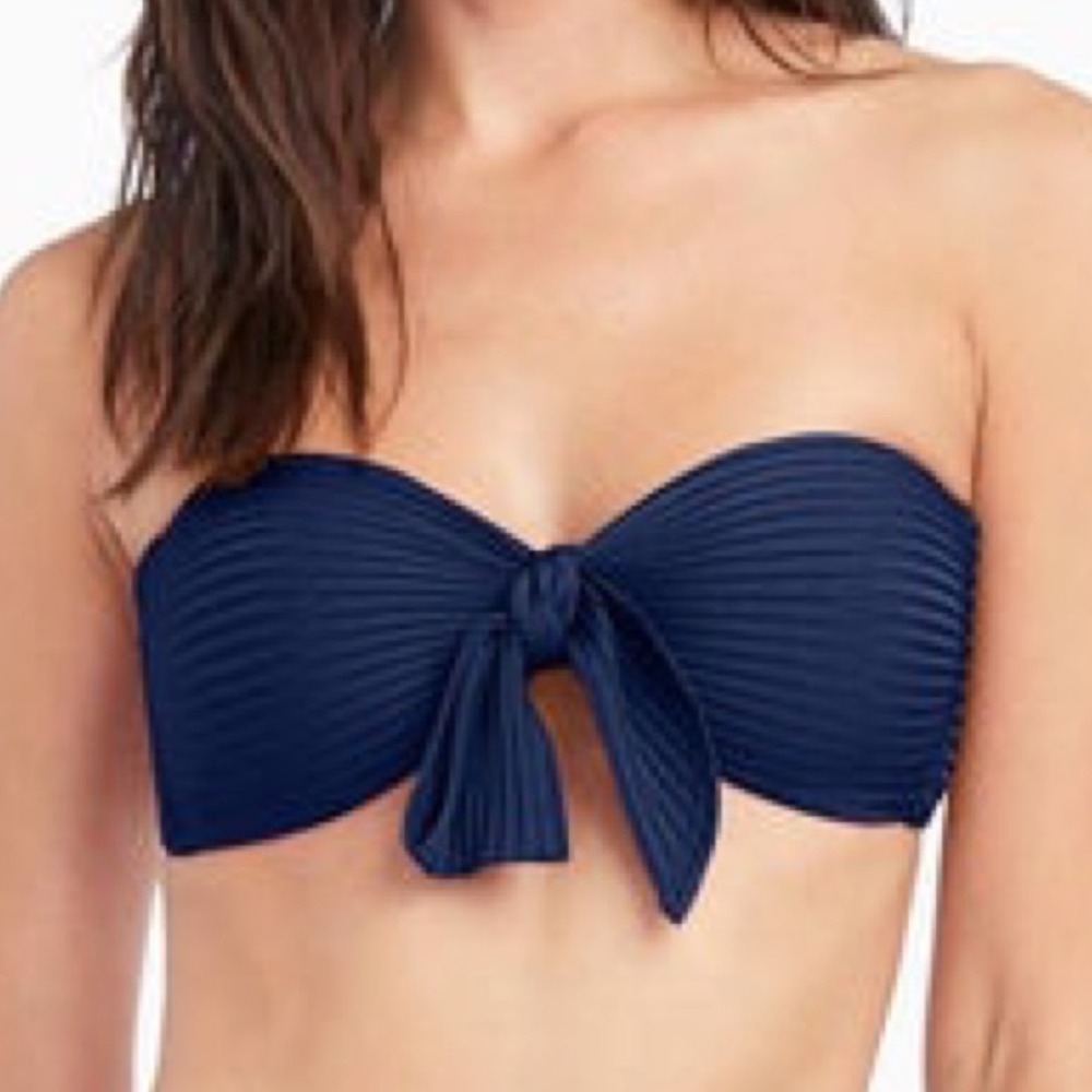 Robin Piccone Navy Blue‎ Bandeau Bikini Top Swimsuit Tie Front Size S